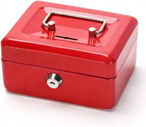 img 4 attached to Kids Cash Box With Key Lock & Money Tray - 6 1/5" X 5" X 3", Red (QH1508XS)