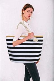 img 3 attached to Women'S Waterproof Shoulder Handbag: Large Canvas Striped Beach Bag W/ Top Zipper Closure & Tote Strap