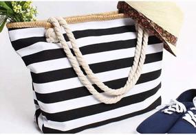 img 2 attached to Women'S Waterproof Shoulder Handbag: Large Canvas Striped Beach Bag W/ Top Zipper Closure & Tote Strap