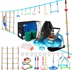 img 4 attached to 2X50Ft Ninja Warrior Obstacle Course For Kids - 9 Slackline Accessories, Climbing Swing & More!