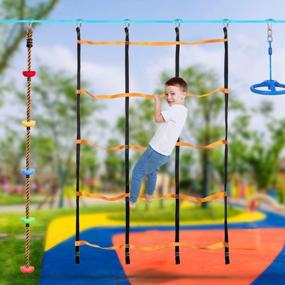 img 1 attached to 2X50Ft Ninja Warrior Obstacle Course For Kids - 9 Slackline Accessories, Climbing Swing & More!