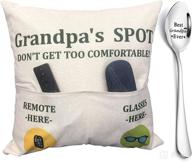 🎁 unique grandpa gifts: 2-pocket grandpa’s spot throw pillow covers 18x18 inch with engraved spoon - perfect presents for papa, granddad on father’s day, birthday, christmas, thanksgiving логотип