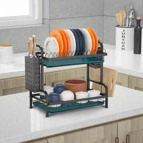 img 2 attached to 2 Tier Dish Drying Rack With Drainboard, Knife Holder, Utensils Holder, Cutting Board Holder For Kitchen Countertop - Junyuan