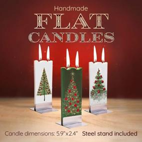 img 3 attached to FLATYZ Handmade Christmas Candle - White Tree & Bunnies Unscented, Drip-Resistant & Smoke-Free 2 Wick Candle For Home & Room Decor Hand Painted, Flat Decorative Candles Steel Stand Included