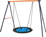 zeny saucer swing set with 40'' oxford web mat and heavy duty a frame metal stand - adjustable ropes for playground, backyard, garden fun logo
