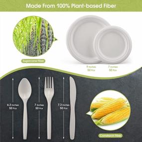 img 3 attached to 250Pcs Eco-Friendly Compostable Paper Plates & Cutlery Set - Disposable Biodegradable Utensil For Party, Camping, Picnic (White)