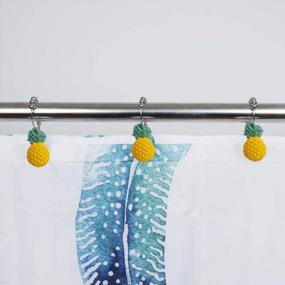 img 1 attached to 🍍 Cyrra Double Hooks Glide Shower Ring Set - Rust Resistant Stainless Steel - 12-Pack - Shower Curtain and Liner Hanging - Yellow Pineapple Design