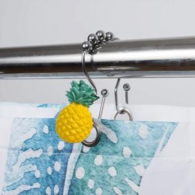 img 2 attached to 🍍 Cyrra Double Hooks Glide Shower Ring Set - Rust Resistant Stainless Steel - 12-Pack - Shower Curtain and Liner Hanging - Yellow Pineapple Design