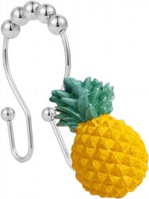 img 4 attached to 🍍 Cyrra Double Hooks Glide Shower Ring Set - Rust Resistant Stainless Steel - 12-Pack - Shower Curtain and Liner Hanging - Yellow Pineapple Design