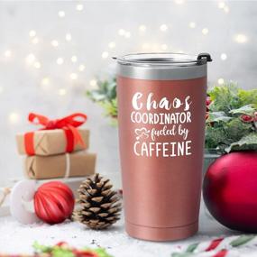 img 2 attached to Rose Gold Chaos Coordinator Tumbler - 20Oz Stainless Steel With Lid And Straw - Funny Coffee Cup For Women, Moms, Wives, Friends, Coworkers, And Teachers - Perfect Gift Set Fueled By Caffeine