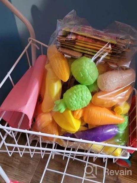 img 1 attached to Sturdy Kids Shopping Cart Trolley With 46 PCS Of Pretend Play Food, Ideal For Role Play And Educational Play Kitchen Activities, Perfect Toy For Boys And Girls review by Ronald Lunn