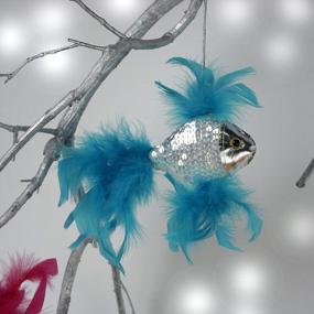 img 4 attached to Silver & Feather Christmas Ornament - Zucker Large Blue Holiday Birthday Home Décor