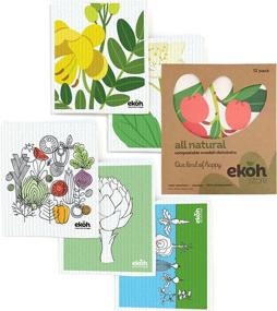 img 4 attached to 12 Pack EKOH Swedish Dishcloths for Kitchen - Reusable Paper Towel Cloths - Eco Sponge Cloths - Superabsorbent Cellulose Sponge Dish Cloths - Biodegradable Wipes - Swedish Cleaning Cloth - Dish Rags