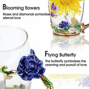 img 3 attached to Набор чашек для чая из эмалированного стекла ручной работы - дизайн с голубыми розами и бабочкой с ложкой - идеальный подарок на День святого Валентина или день рождения