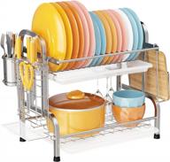 packism dish drying rack, stainless steel 2-tier dish rack with drainboard set cutting board utensil holder, rust-resistant dish drainer for kitchen counter organizer, black logo