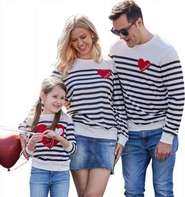 img 4 attached to Family Stripe Long Sleeve Sweatshirt With Heart Pattern - Matching Mommy And Me Outfits For Casual Pullover By PopReal