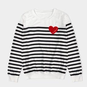 img 2 attached to Family Stripe Long Sleeve Sweatshirt With Heart Pattern - Matching Mommy And Me Outfits For Casual Pullover By PopReal