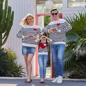 img 3 attached to Family Stripe Long Sleeve Sweatshirt With Heart Pattern - Matching Mommy And Me Outfits For Casual Pullover By PopReal