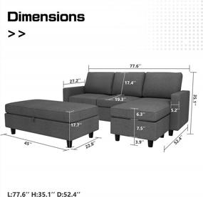 img 2 attached to Небольшой космический секционный диван с пуфиком: HONBAY Реверсивный темно-серый L-образный диван и шезлонг.