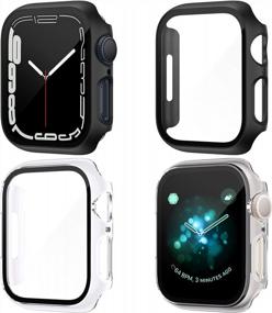 img 4 attached to 📱 NANW [4-Pack] Hard PC Case with Tempered Glass Screen Protector for Apple Watch Series 8 & 7 - All-Around Coverage for Series 8 & 7 45mm Smartwatch