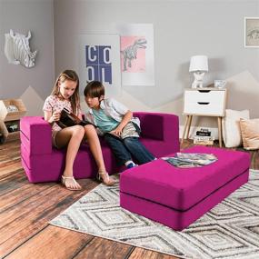 img 1 attached to 🛋️ Jaxx Zipline Sofa with Large Ottoman: 3-in-1 Fold-Out Sofa, Big Kids Edition in Vibrant Fuchsia