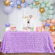 rosette satin tablecloth in lavender with 3d floral design - perfect for daily, birthday, baby shower and party decor - 60 x 102 inches logo