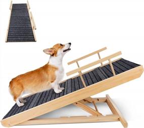 img 4 attached to 🐾 Topmart Non-Slip Folding Dog Ramp with Safety Side Rails, Adjustable Height from 10.2" to 23.6" - Supports Up to 100 Lbs - Wood Pet Ramp for Enhanced Accessibility