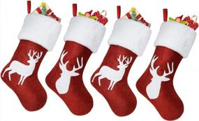 img 4 attached to 4-Pack 18In Red Burlap Plush Faux Fur Cuff Xmas Stockings W/ Townshine Reindeer Print - Perfect For Family Party Decor!
