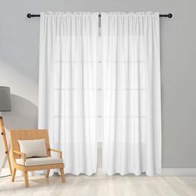 img 4 attached to Linen Look Semi Sheer Curtains 96 Inches Long For Living Room, Melodieux White Bedroom Rod Pocket Voile Drapes, 52X96 Inch (2 Panels)