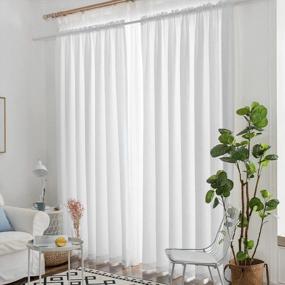 img 3 attached to Linen Look Semi Sheer Curtains 96 Inches Long For Living Room, Melodieux White Bedroom Rod Pocket Voile Drapes, 52X96 Inch (2 Panels)