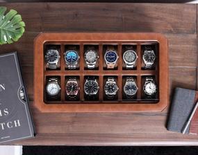 img 2 attached to ROTHWELL 12 Slot Leather Watch Box - Luxury Watch Case Display Organizer, Microsuede Liner, Locking Mens Jewelry Watches Holder, Men'S Storage Boxes Holder Large Glass Top (Tan/Brown)
