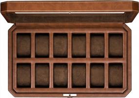 img 4 attached to ROTHWELL 12 Slot Leather Watch Box - Luxury Watch Case Display Organizer, Microsuede Liner, Locking Mens Jewelry Watches Holder, Men'S Storage Boxes Holder Large Glass Top (Tan/Brown)