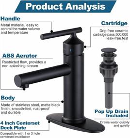 img 2 attached to Modern Matte Black Bathroom Faucet - Waterfall Single Handle Sink Faucet With Pop Up Drain, Stylish Vanity Faucet With 1 Or 3 Hole Installation