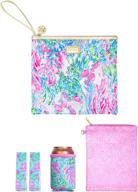 🏖️ lilly pulitzer water resistant vinyl beach day pouch: drink hugger, small pouch, and towel clips included! logo