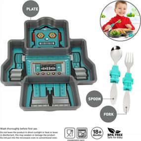 img 3 attached to Сделайте прием пищи веселым и легким с KidsFunwares Робот-контроль порций Набор столовой посуды с разделенными тарелками