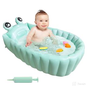img 4 attached to 🏊 Portable Foldable Travel Mini Swimming Pool: Inflatable Baby Bath Tub for Infants to Toddler, Non Slip Travel Bathtub with Air Pump - Green