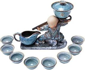 img 1 attached to Traditional Chinese RORA Lazy Kungfu Ceramic Tea Set - 8 Cups Semi-Automatic Swivel Out Of Water Teapot Gift Sets