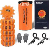 π¦ markstor led road flares 6 pack - usb rechargeable emergency car kit, safety beacon flashing warning light with magnet & hook - 9 flash modes (6) logo