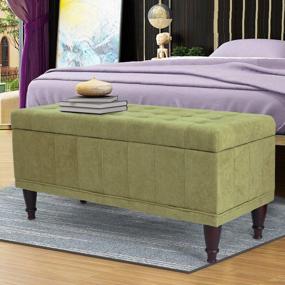 img 3 attached to Joveco Microfiber Button Tufted Ottoman Bench - 41.9 Inches - Light Green - Rectangular - With Built-In Storage