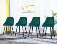 velvet upholstered 26-inch counter height bar stools with back, arm and footrest (set of 4) - classic kitchen island seating for home or office - green logo