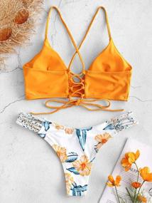 img 2 attached to ZAFUL Swimsuits For Women Crisscross Lace-Up Tie Back Bikini Set High Leg Marble Print Two Piece Bathing Suits