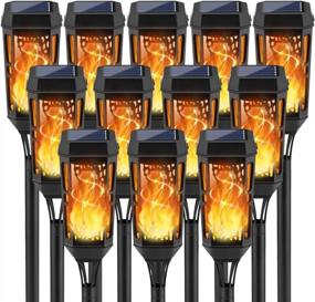 img 4 attached to Illuminate Your Holidays With 12-Pack Flickering Flame Solar Torch Lights For Outdoor Christmas Decorations