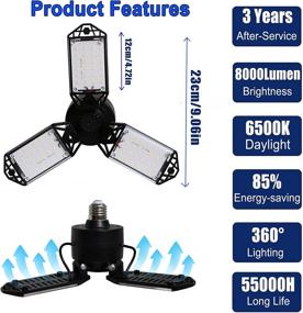 img 2 attached to 8000 Lumen LED Garage Lights With 3 Adjustable Panels For High-Brightness Daylight Illumination In Workshops And Garages - 80W LED Shop Light Fixture For Enhanced Visibility And Energy Efficiency