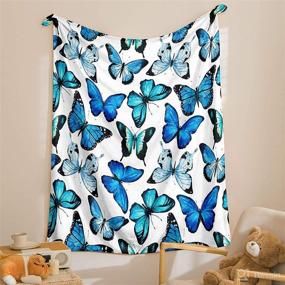 img 3 attached to 🦋 Blue Butterfly Flannel Fleece Blanket - Super Soft Warm Plush Throw for Bedroom, Couch, Sofa - 50"x60