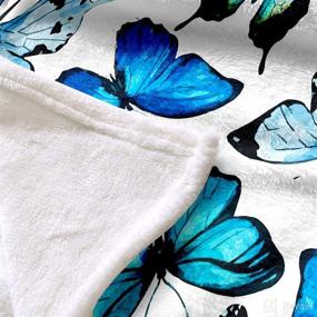 img 1 attached to 🦋 Blue Butterfly Flannel Fleece Blanket - Super Soft Warm Plush Throw for Bedroom, Couch, Sofa - 50"x60