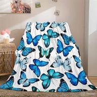 🦋 blue butterfly flannel fleece blanket - super soft warm plush throw for bedroom, couch, sofa - 50"x60 logo