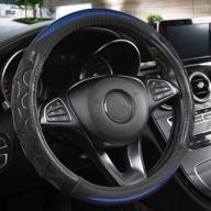 🐾 black panther luxury leather car steering wheel cover: 3d honeycomb hole design, anti-slip, universal fit - blue (15 inch) логотип