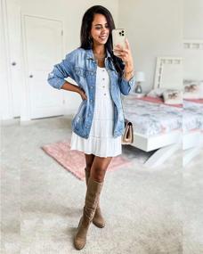 img 1 attached to Get Western Chic With GRAPENT'S Oversized Distressed Denim Jacket For Women
