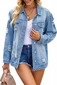 img 4 attached to Get Western Chic With GRAPENT'S Oversized Distressed Denim Jacket For Women