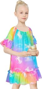 img 3 attached to 🦄 Adorable Chiffon Unicorn Mermaid Cover-up: Girls' Beach Swimsuit Coverup with Pompom Tassel